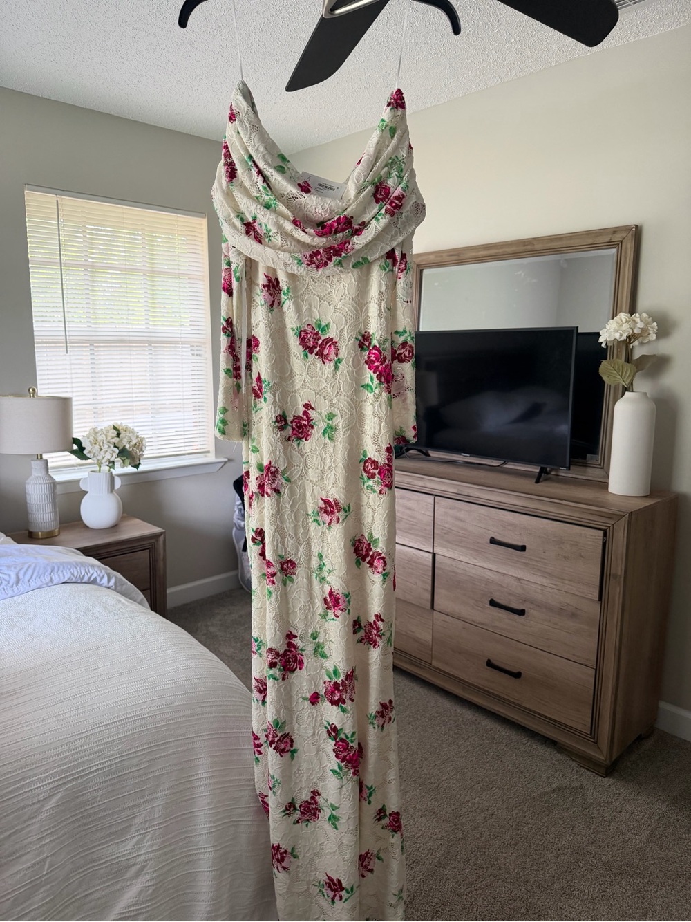 AFRM Thelma Lace Maxi Dress with Rose Print